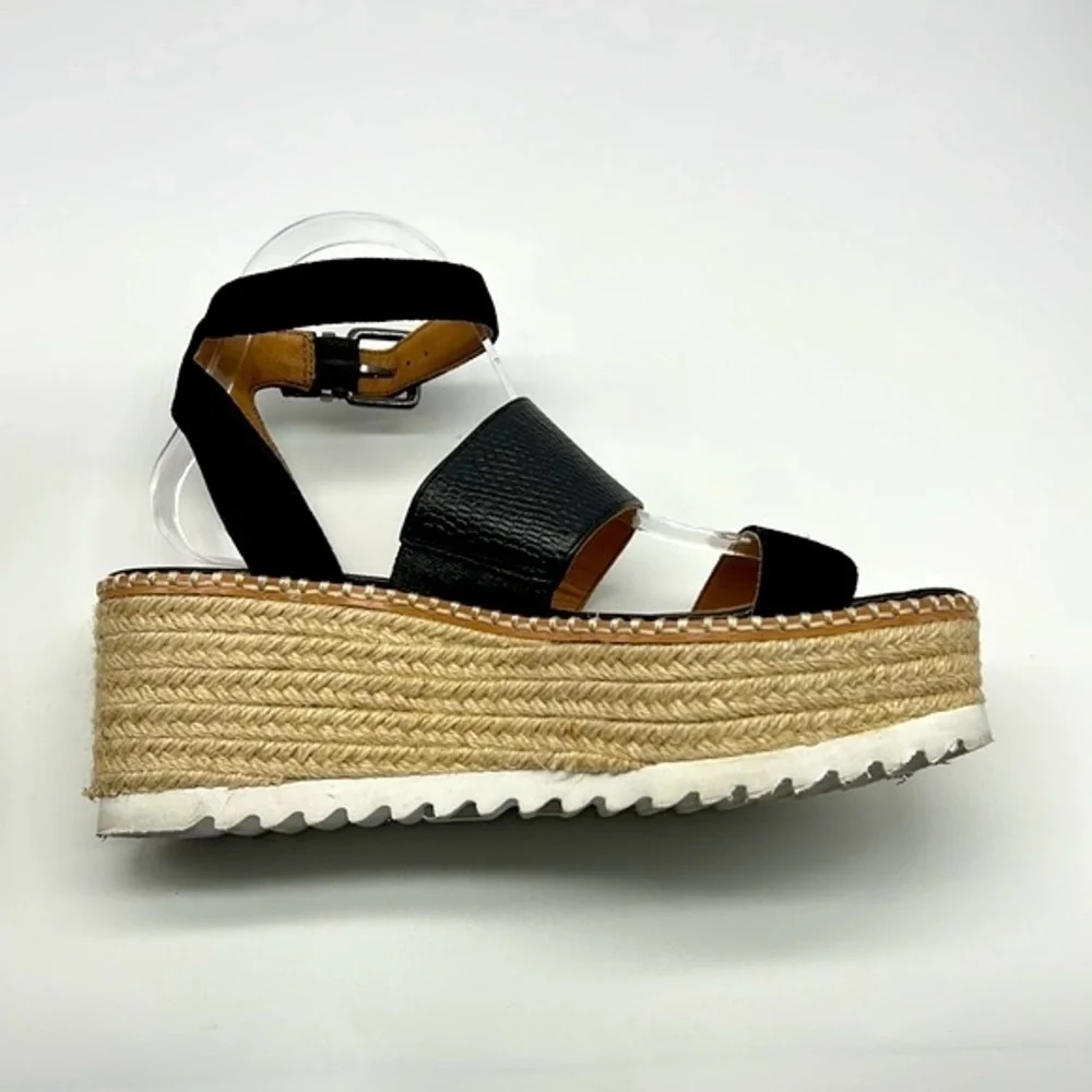 Crown Vintage - Daylen Espadrille Black Wedge With Black Straps Sandal Size 9